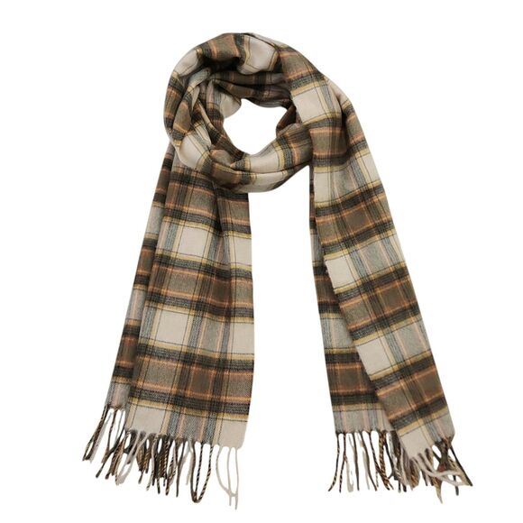 Aramita Campbell Scarf Adults One Size Brown Tartan Plaid Soft Cashmere Fringed - Picture 7 of 10
